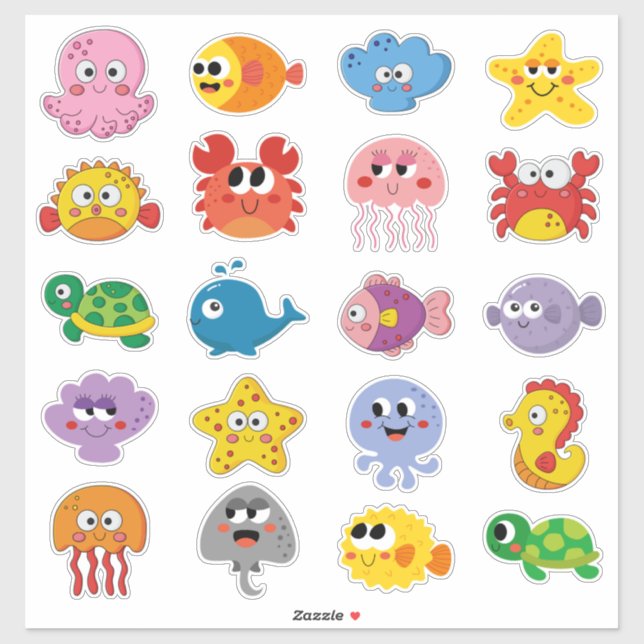 Sticker Créatures marines pour enfants (Feuille)