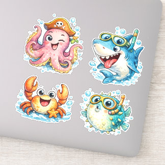 Sticker Créatures Océaniques Kawaii Mignonnes  