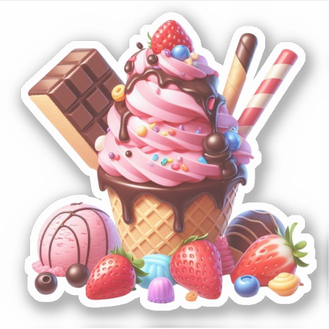 Sticker crème glacée à la fraise (Devant)