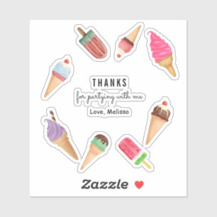 Sticker Crème glacée bleu rose Popsicle Merci coloré