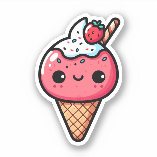 Sticker crème glacée kawaii à la fraise (Devant)