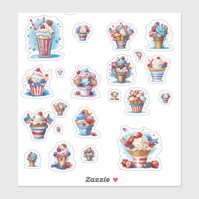 Sticker Crème rouge blanche et bleue sur glace (Feuille)