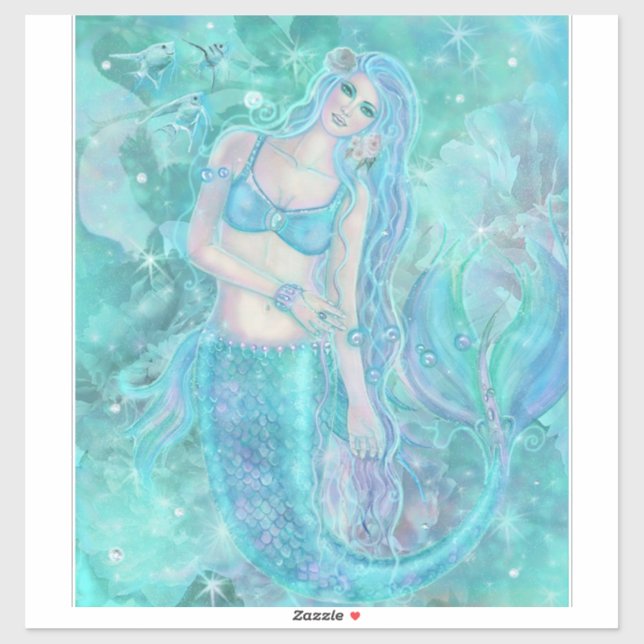 Sticker Cristal rêve sirène art par Renee Lavoie (Feuille)