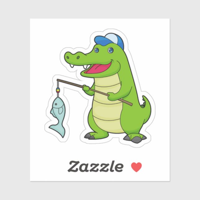 Sticker Crocodile Pêche Pêcheur Pêcheur canne à pêche (Feuille)
