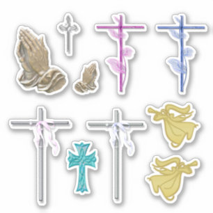 Sticker Croix, Angels & Prière mains église chrétienne