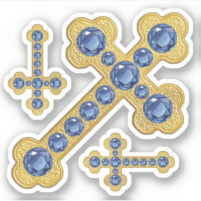 Sticker Croix avec 12 Faux Sapphires - Contour (Devant)