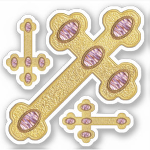 Sticker Croix avec 5 Agates violettes Faux - Contour