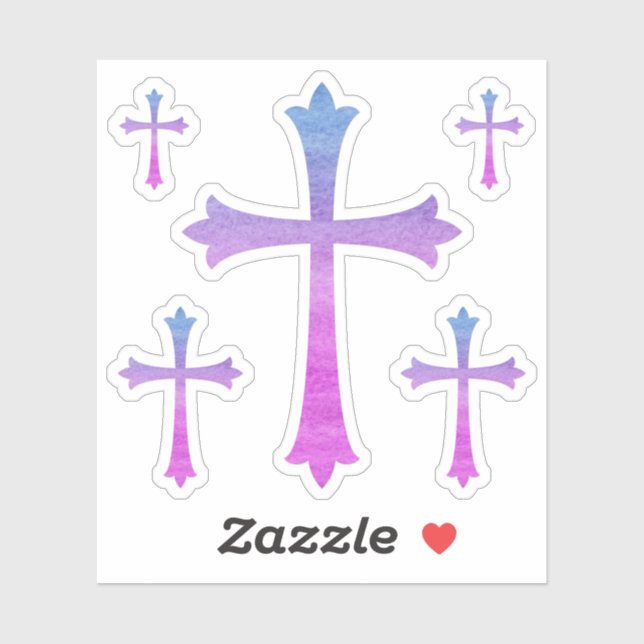 Sticker Croix avec texture d'aquarelle bleue et violette (Feuille)
