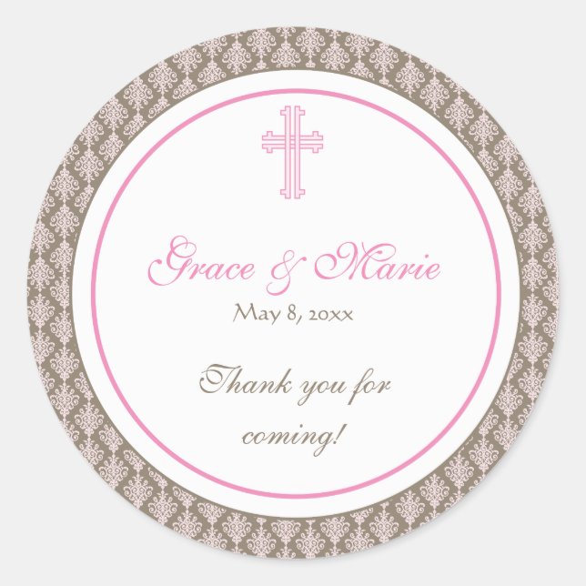 Sticker croix Damask rose Étiquette de adresse/Fav (Devant)