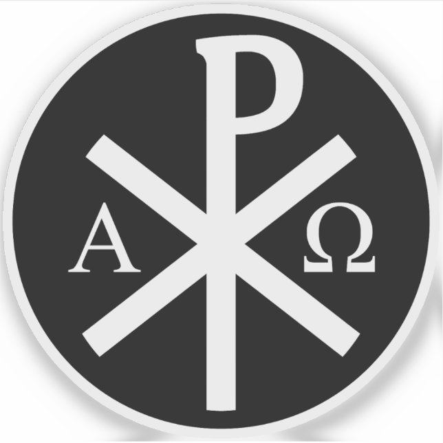 Sticker Croix de Chi-Rho - v2 (blanc sur noir) (Devant)