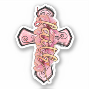 Sticker Croix de foi rose chrétienne