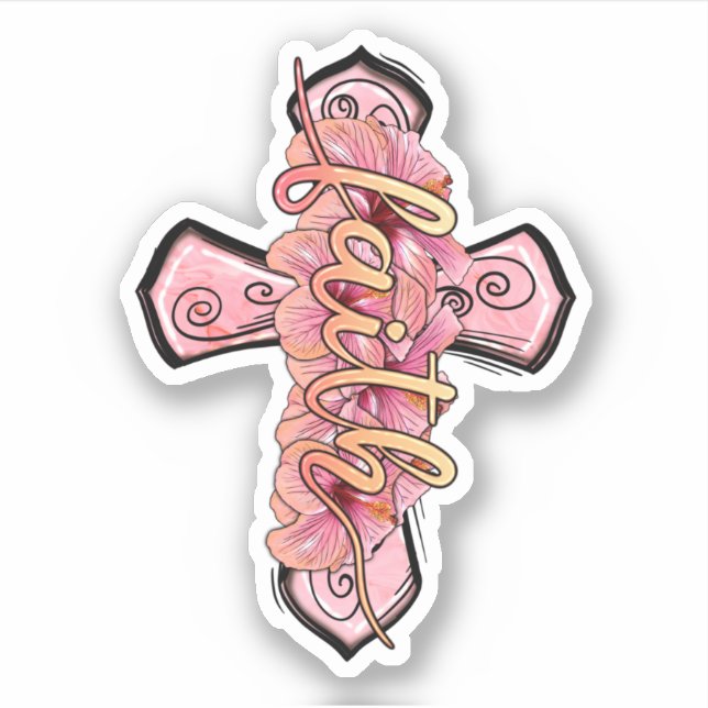 Sticker Croix de foi rose chrétienne (Devant)
