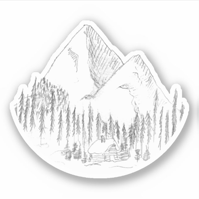 Sticker Croquis de forêt et de montagnes (Devant)