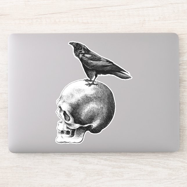 Sticker Crow assis sur le crâne humain gode Art (Ordinateur)