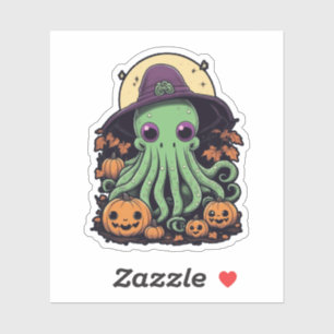 Sticker Cthulhu Halloween folie - Kawaii sorcière violette
