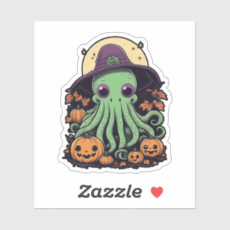 Sticker Cthulhu Halloween folie - Kawaii sorcière violette