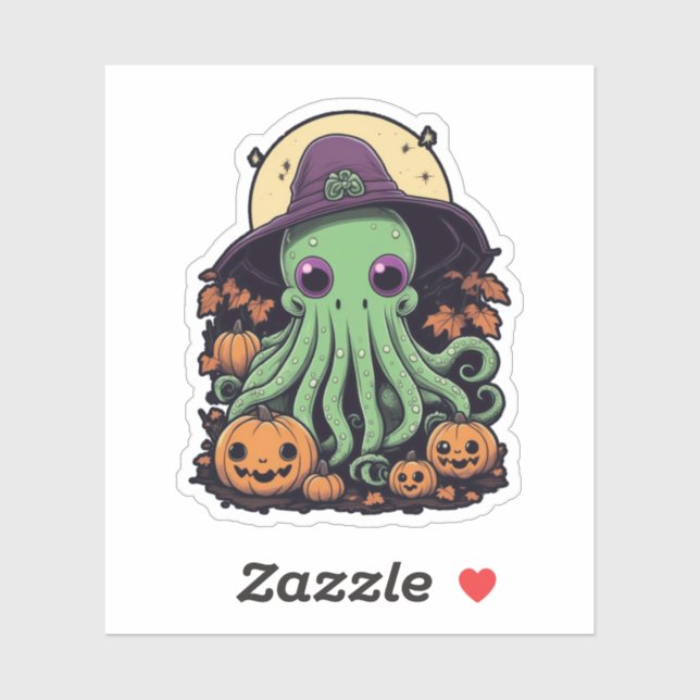Sticker Cthulhu Halloween folie - Kawaii sorcière violette (Feuille)