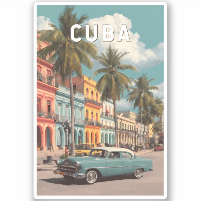 Sticker Cuba Illustration Travel Art Vintage (Devant)