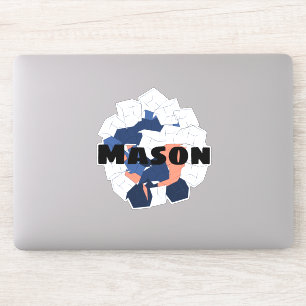 Sticker Cubes Abstraits Nom personnalisé géométrique bleu 
