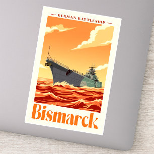 Sticker Cuirassé allemand Bismarck - Affiche Navale Vintag