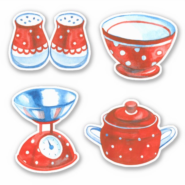 Sticker Cuisine à points Polka rouge et blanc (Devant)