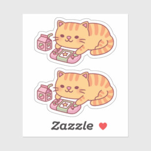 Sticker Cuisine Orange Tabby Chilling Avec Jeux Vidéo