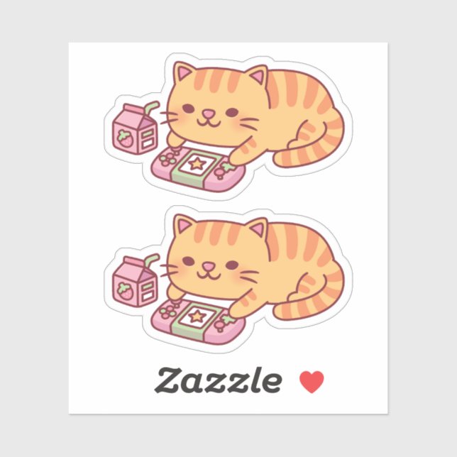 Sticker Cuisine Orange Tabby Chilling Avec Jeux Vidéo (Feuille)