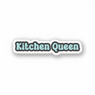 Sticker Cuisine Queen Blue Retro Texte