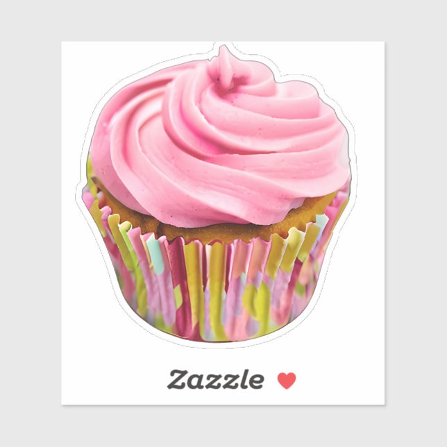 Sticker Cupcake aux fraises avec givre rose (Feuille)