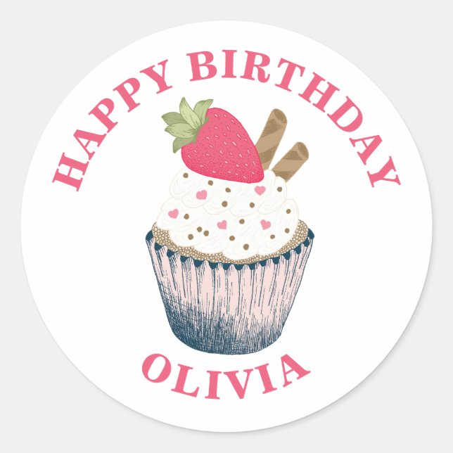 Sticker Cupcake aux fraises - Sprinkings Coeur ros (Devant)