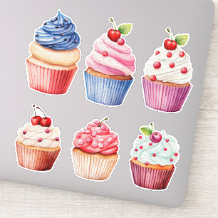 Sticker Cupcakes colorés à l'aquarelle série de 6