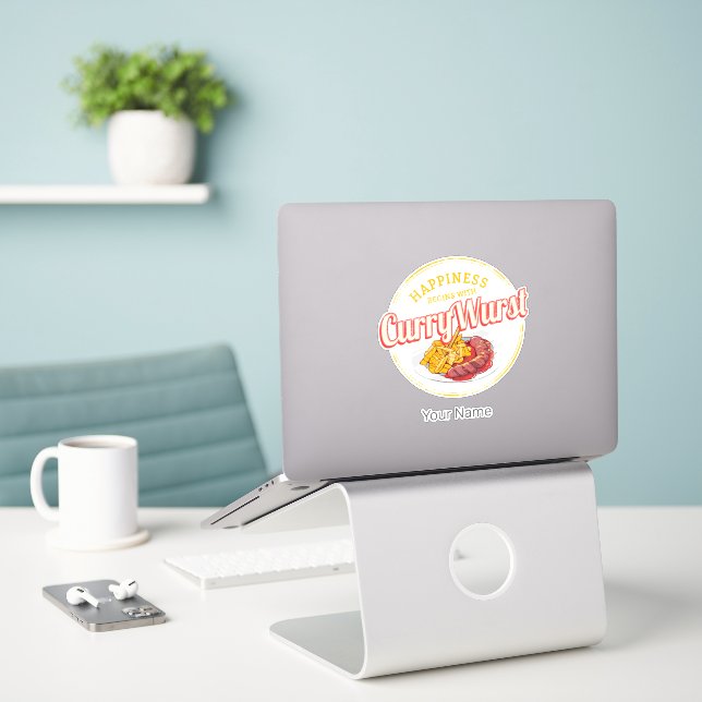 Sticker Currywurst Saucisse rétro Vintage frites (Ordinateur portable sur le bureau)
