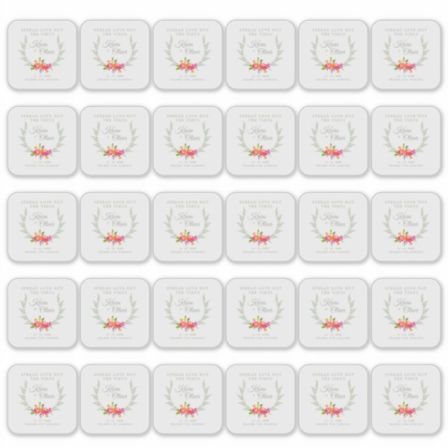 Sticker Custom Floral Wreath Wedding Sanitizer Hand Gel (Devant)