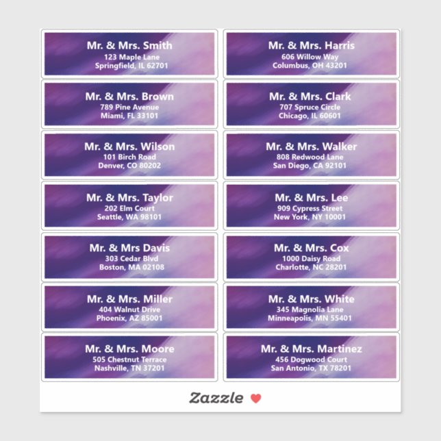 Sticker Custom Purple Blue Bar Mitzvah Adresse d'invité (Feuille)