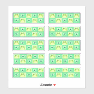 Sticker Cute À damiers Grenouille Verte Avec Coeurs Et Éti