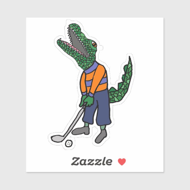 Sticker Cute Alligator Playing Golf Sports Cartoon (Feuille)
