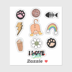 Sticker Cute amusant chat Paw Poisson Rainbow Pack