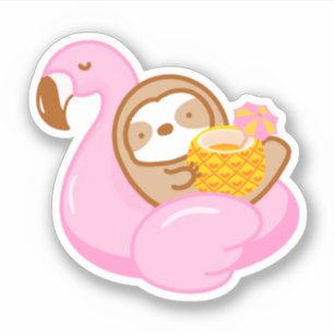 Sticker Cute ananas Boire Flamant rose Float Sloth