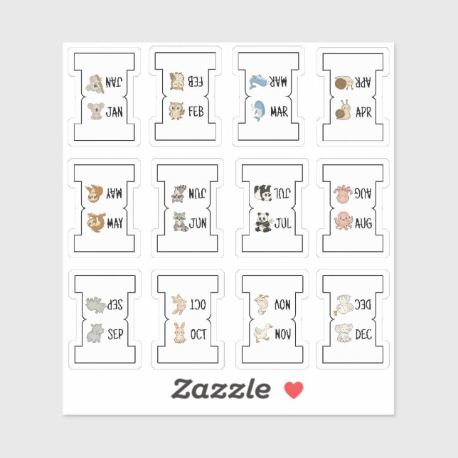 Sticker Cute Animal Monthly Index Tab Page Divider Folding (Feuille)