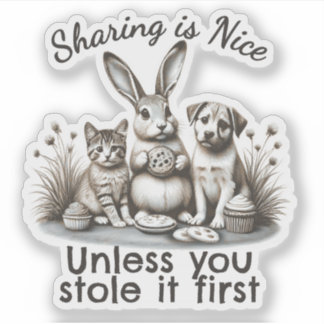 Sticker Cute animals eating cookies sharing stealing moral