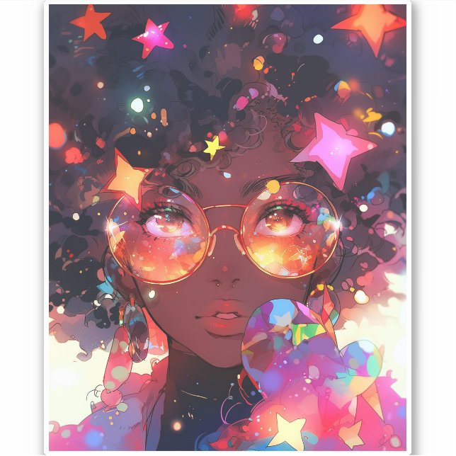 Sticker Cute Anime Girl African American Art (Devant)