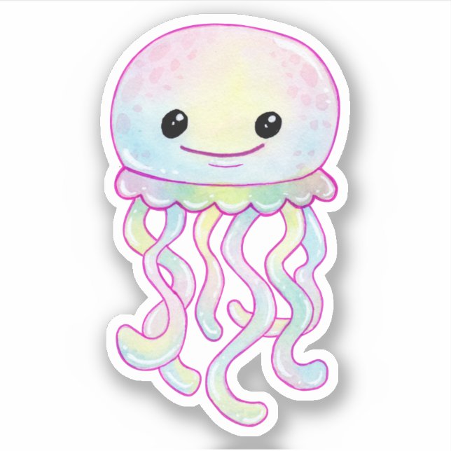 Sticker Cute Aquarelle arc-en-ciel Jellyfish (Devant)