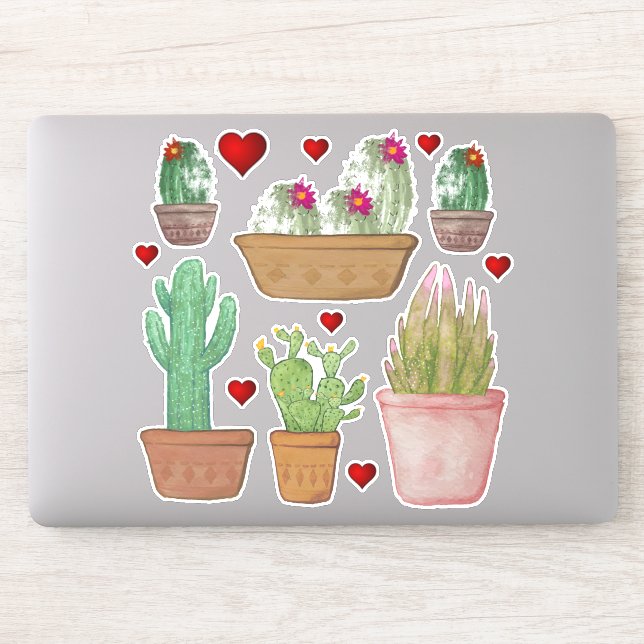 Sticker Cute Aquarelle Cactus dans les pots d'argile Vinyl (Ordinateur)