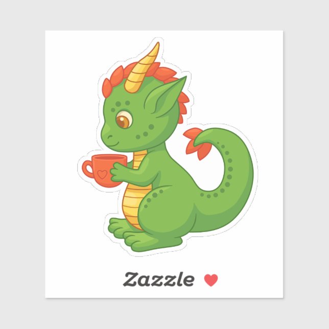 Sticker Cute Baby Dragon Holding Cup (Feuille)