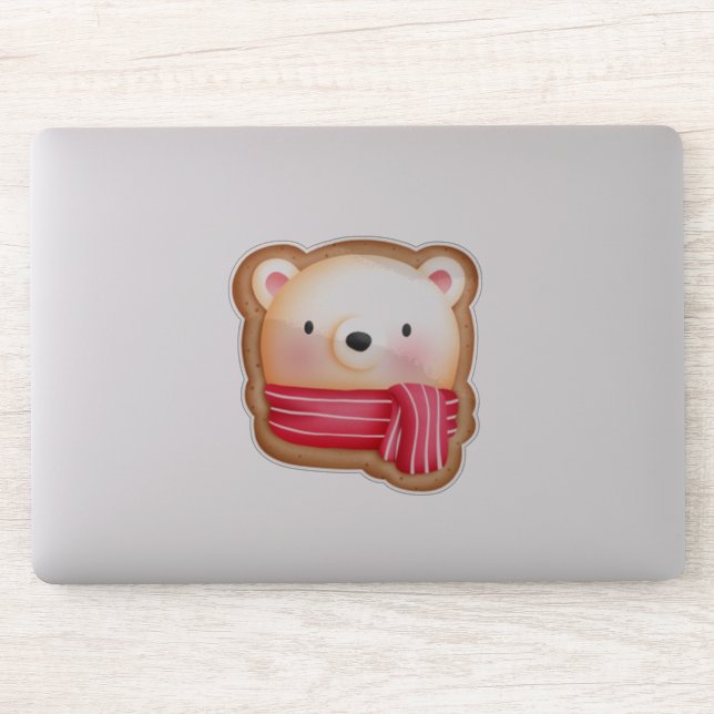 Sticker Cute Bear Face Red Scarf et Rosy Cheeks Christmas (Ordinateur)