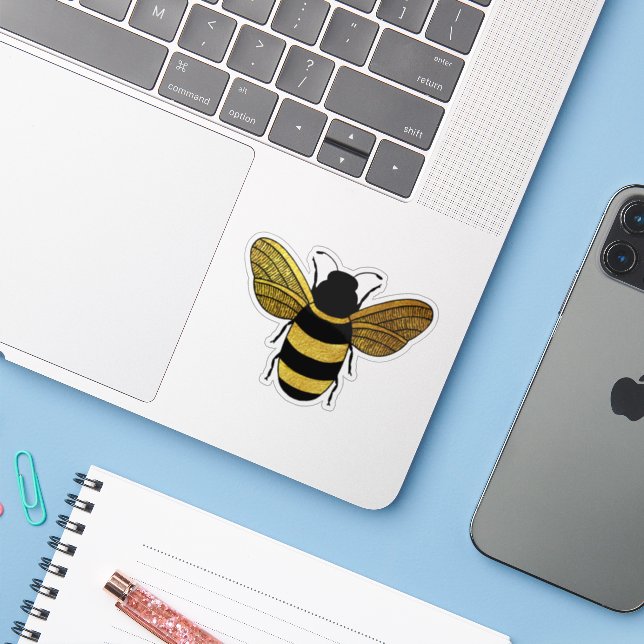 STICKER CUTE BEE BRILLANT OR JAUNE NOIR BOMBLEBEE CONTOUR (Ordinateur portable avec iPhone)