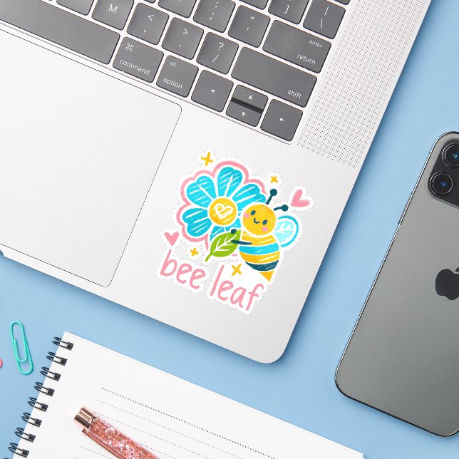 Sticker Cute Bee Leaf Floral for Teacher appreciation (Ordinateur portable avec iPhone)