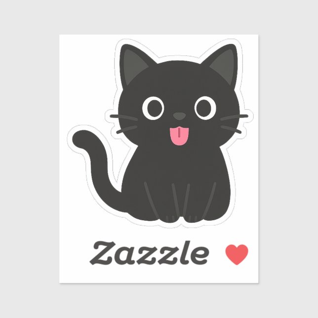 Sticker Cute Black Cat Tongue Out (Feuille)