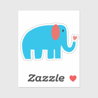 Sticker Cute blue big cartoon elephant with heart