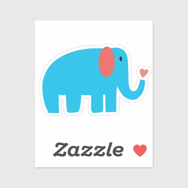 Sticker Cute blue big cartoon elephant with heart (Feuille)